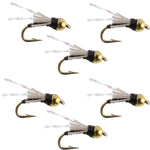 Beadhead Black 3 Dollar Dip Serendipity Nymph trout wet fly set of 6 size 18 for fly fishing, by The Fly Fishing Place
