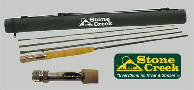 HG Series™ Fly Rod by Stone Creek Outfitters, showcasing a sleek graphite fishing rod with line guides and a comfortable handle.