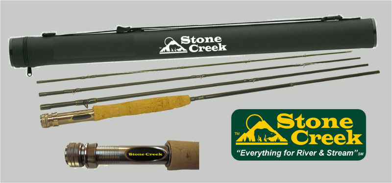 HG Series™ Fly Rod by Stone Creek Outfitters, showcasing a sleek graphite fishing rod with line guides and a comfortable handle.