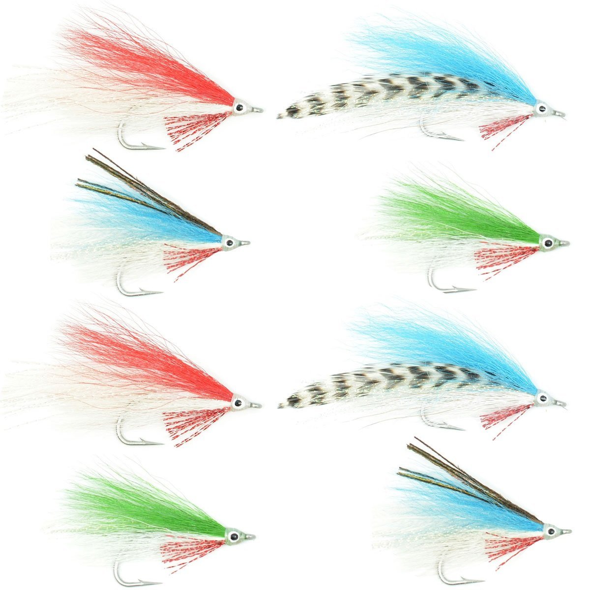 Saltwater streamer flies from Lefty's Deceiver Collection, size 1/0, featuring vibrant hooks for saltwater fishing.
