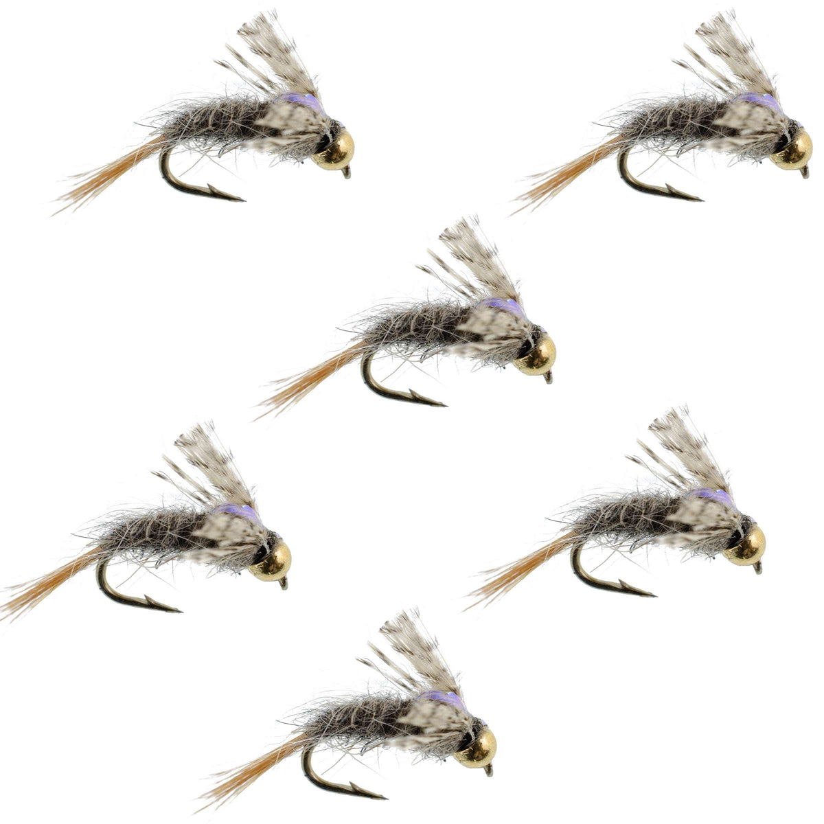 Set of 6 Barrs Baetis Emerger BWO Wet Flies for trout fishing, hook size 18, with realistic nymph and emerger details.