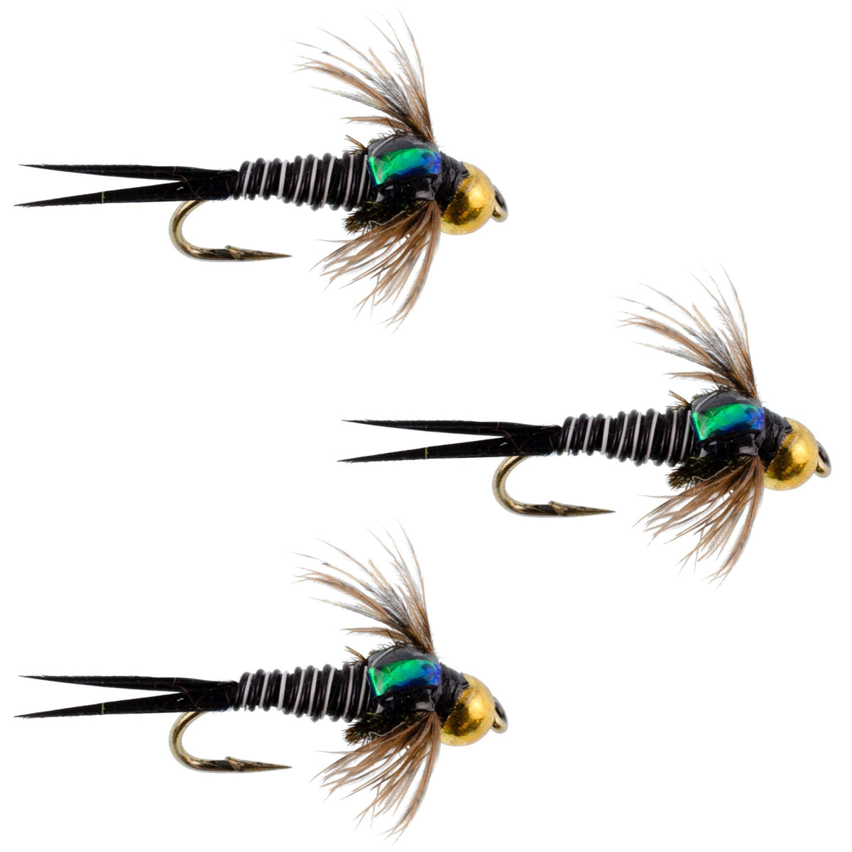 Three Trout wet flies, Copper John Zebra Nymphs, hook size 14, from The Fly Fishing Place, with detailed bead head and copper accents.