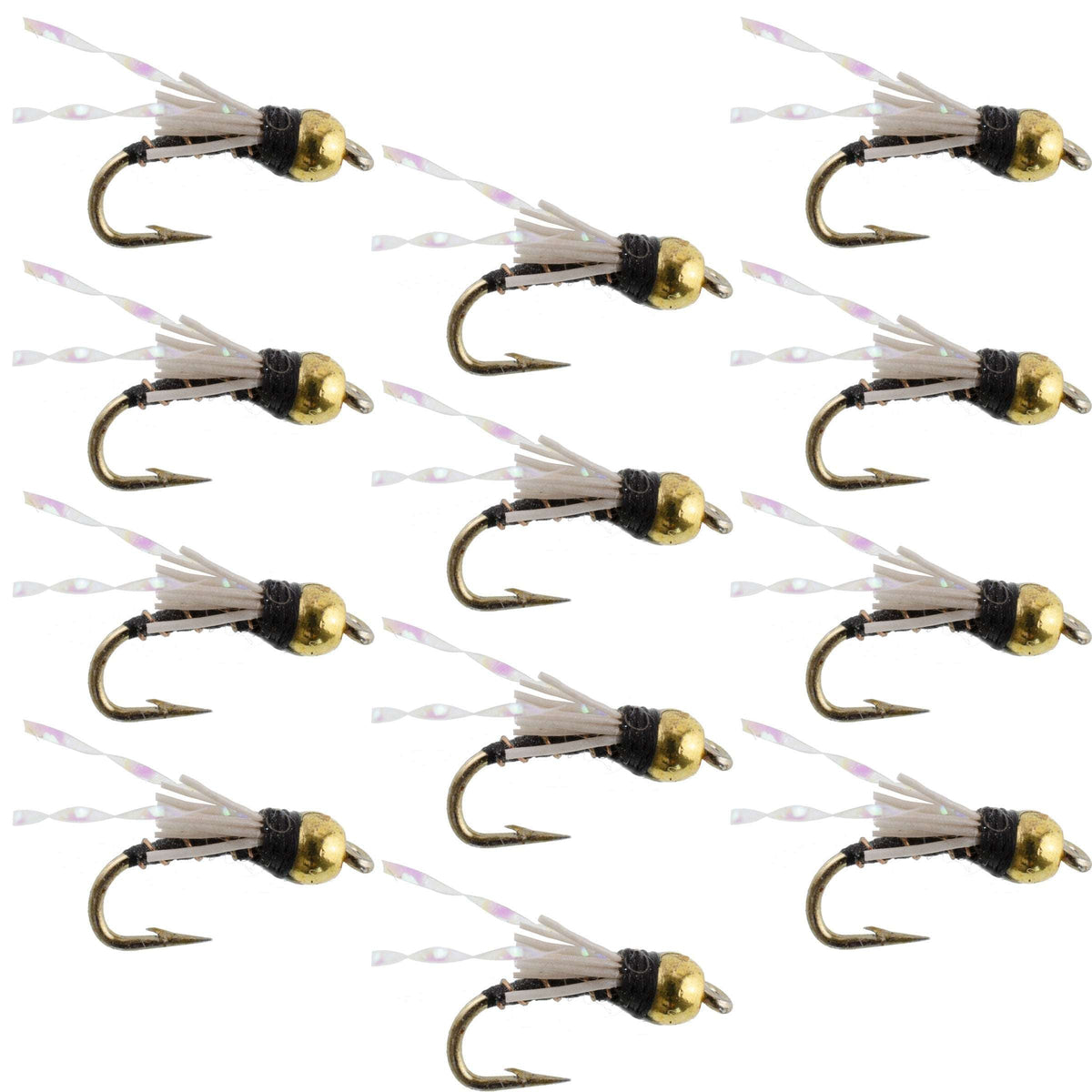 Beadhead Black 3 Dollar Dip Nymph trout wet flies, size 18, set of 12 for fly fishing, by The Fly Fishing Place.