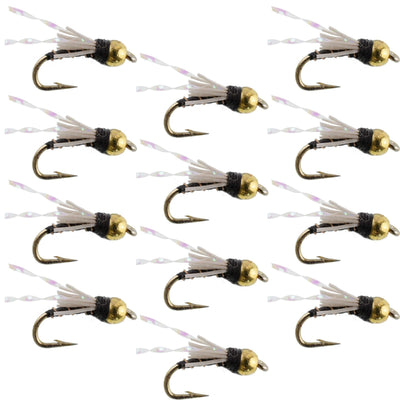 Beadhead Black 3 Dollar Dip Nymph trout wet flies, size 18, set of 12 for fly fishing, by The Fly Fishing Place.