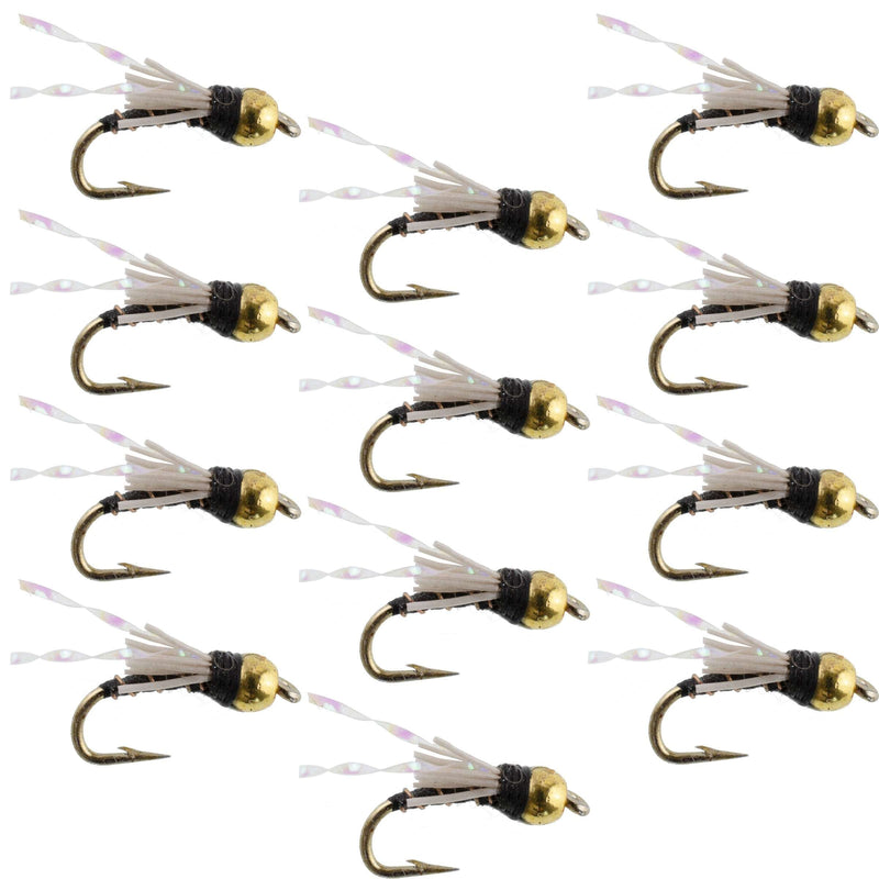 Beadhead Black 3 Dollar Dip Nymph trout wet flies, size 18, set of 12 for fly fishing, by The Fly Fishing Place.