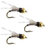 Set of three Beadhead Black 3 Dollar Dip Serendipity Nymph trout wet flies, size 18, designed for fly fishing.