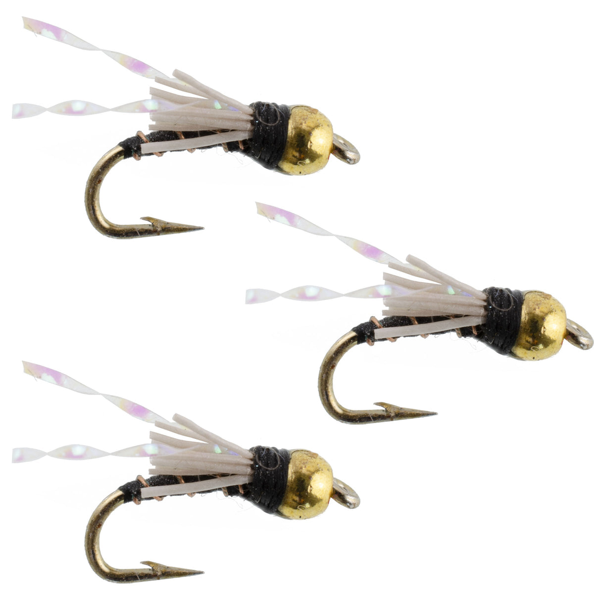 Set of three Beadhead Black 3 Dollar Dip Serendipity Nymph trout wet flies, size 18, designed for fly fishing.