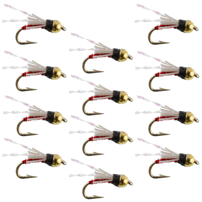 Beadhead Red 3 Dollar Dip Serendipity Nymph trout wet fly set of 12 size 18 for fly fishing, by The Fly Fishing Place