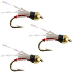 3 Pack Beadhead Red 3 Dollar Dip Serendipity Nymph - Size 18