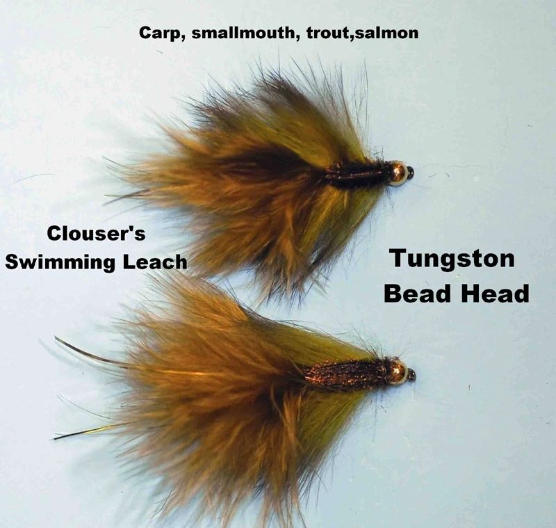 Clouser's Swimming Leach Bead Head fishing fly tied on a hook, designed for freshwater and saltwater fishing by Clouser's Fly Shop