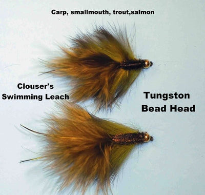 Clouser's Swimming Leach Bead Head fishing fly tied on a hook, designed for freshwater and saltwater fishing by Clouser's Fly Shop