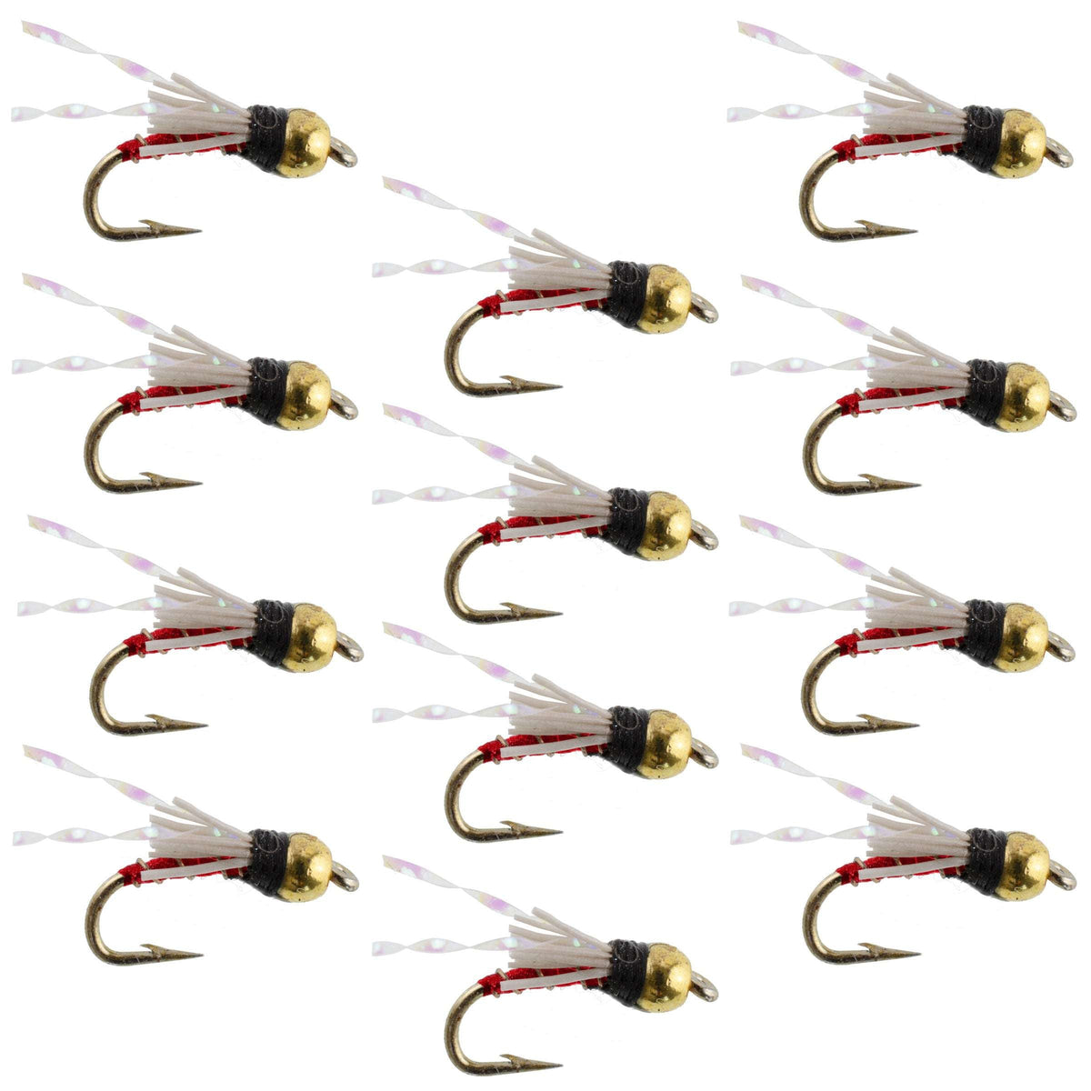 Set of 12 Beadhead Red 3 Dollar Dip Serendipity Nymph trout wet flies, size 16, by The Fly Fishing Place for fly fishing.