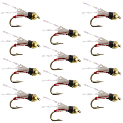 Set of 12 Beadhead Red 3 Dollar Dip Serendipity Nymph trout wet flies, size 16, by The Fly Fishing Place for fly fishing.