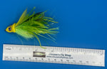 Close-up of a Clouser EZ Diver fishing lure with vibrant colors and detailed feather and hook design for freshwater or saltwater fishing.
