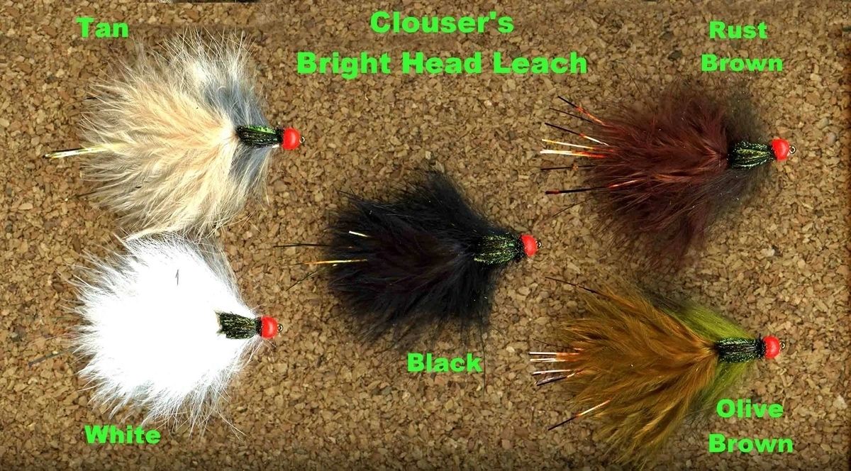 Close-up of Clouser's Bright Head Leach fishing fly with vibrant yellow and white feathers, designed for freshwater fly fishing.