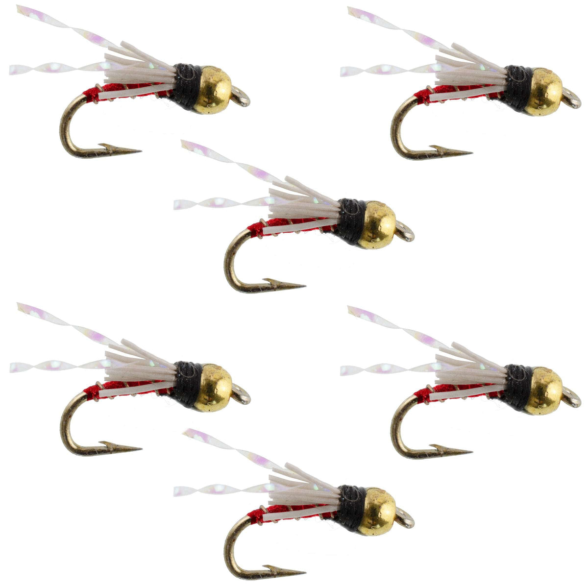 Set of 6 Beadhead Red 3 Dollar Dip Serendipity Nymph trout wet flies, size 18, designed for fly fishing by The Fly Fishing Place.