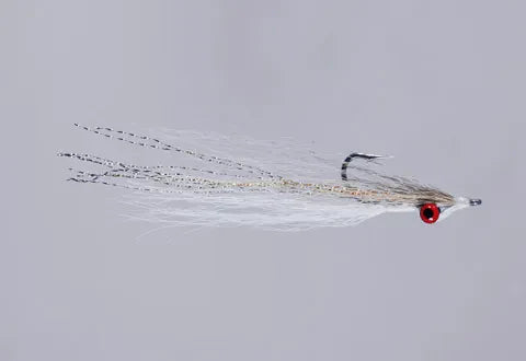 Clouser Deep Minnow fly by Clouser's Fly Shop, big game sizes 1/0-3/0, featuring colorful bucktail and chartreuse accents for fishing.