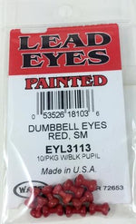 Dumbell painted lead eyes for fishing lures, featuring black and yellow coloration, used in Clouser's Fly Shop fishing tackle.