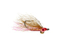 Red and gold fishing lure on a white background