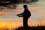 Adams Parachute Classic Dry Fly set of 6 size 12 trout dry flies for fly fishing, shown on a fishing scene at sunset