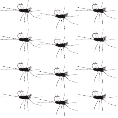 Barbless Pats Rubber Legs Tungsten Jig Black Euro Nymph 12 Flies #6