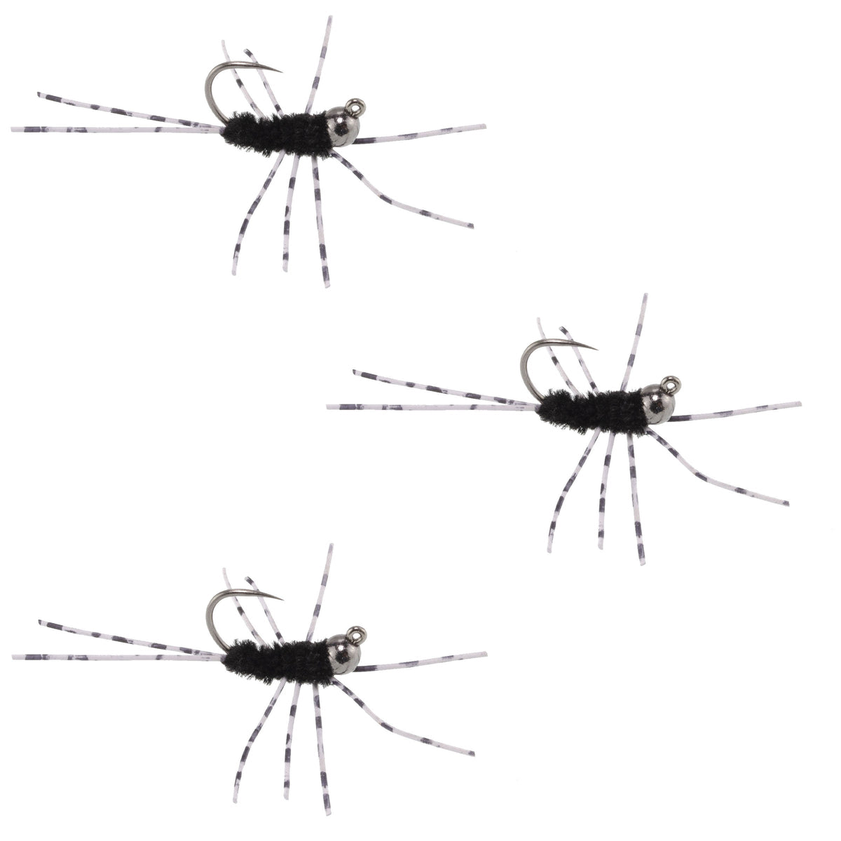 3 Pack Pat's Rubber Legs Tungsten Jigged Black Euro Nymph Size 6