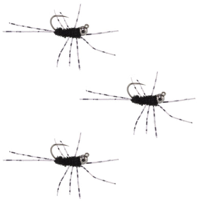 3 Pack Pat's Rubber Legs Tungsten Jigged Black Euro Nymph Size 6