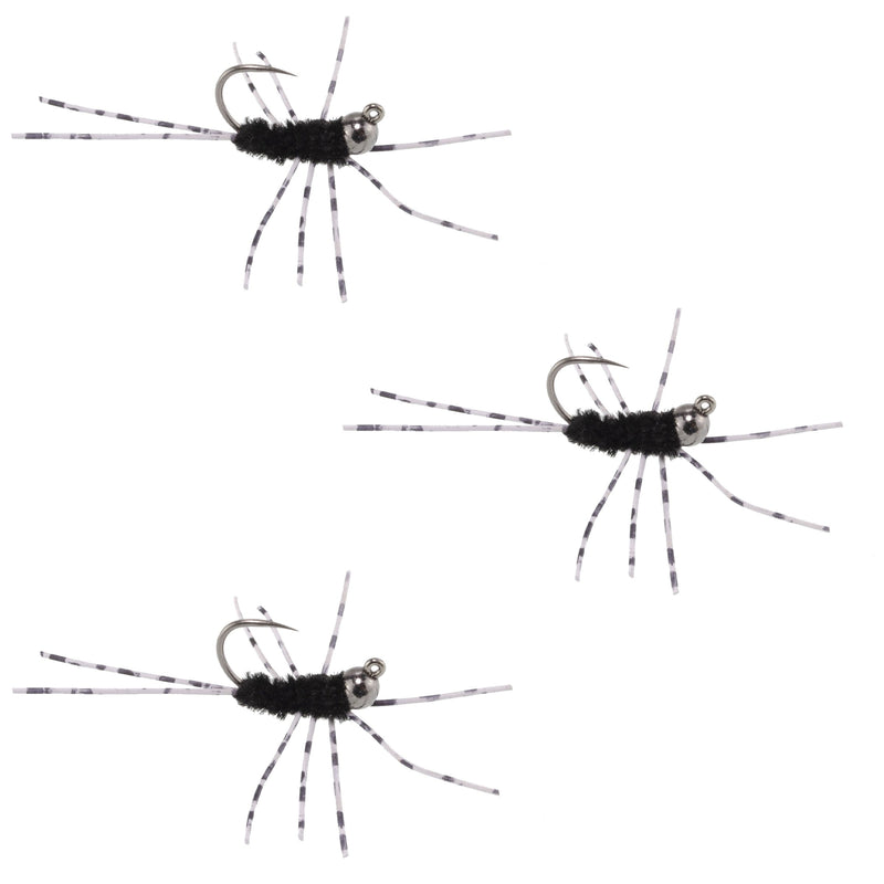 3 Pack Pat's Rubber Legs Tungsten Jigged Black Euro Nymph Size 6