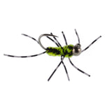 Pat's Rubber Legs Tungsten Jig Black/Chartreuse Euro Nymph 12 Flies Size 6