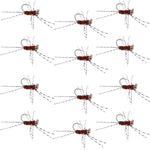 Set of 12 Barbless Pats Rubber Legs Tungsten Jig Brown Euro Nymph trout wet flies with barred rubber legs and tungsten beads for fly fishing.