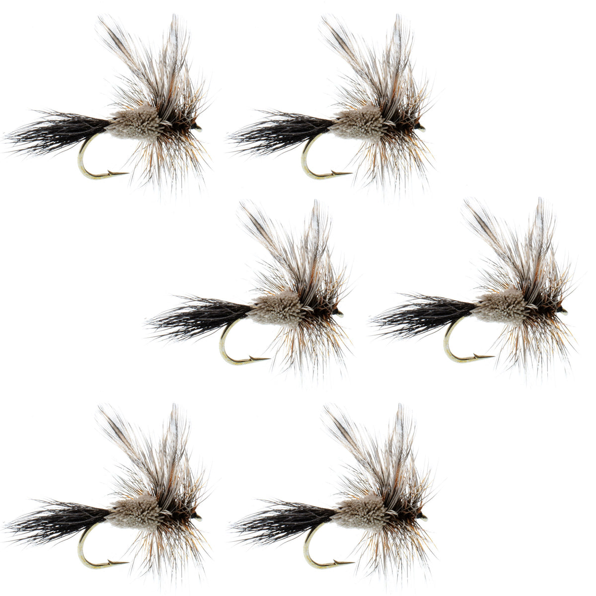 Set of six Adams Irresistible Classic Dry Flies for trout fishing, size 10, from The Fly Fishing Place.