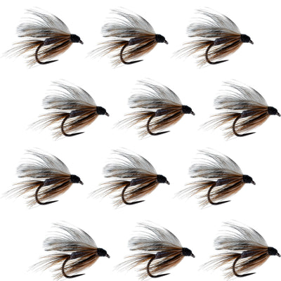Set of 12 barbless Adams Classic wet fly fishing flies for trout, size 14, by The Fly Fishing Place.