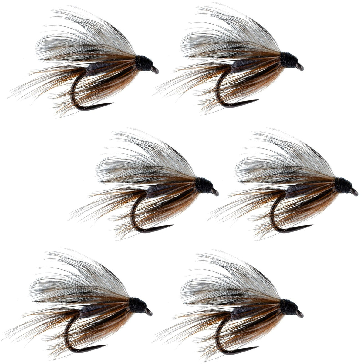 Set of six barbless Adams Classic wet flies for trout fishing, hook size 14, by The Fly Fishing Place.