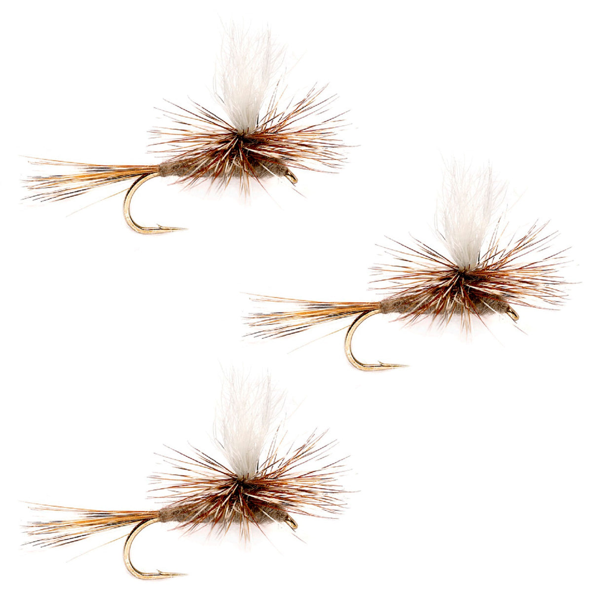 Set of three Adams Parachute Dry Flies in size 20, trout dry flies with white parachute wings for fly fishing.