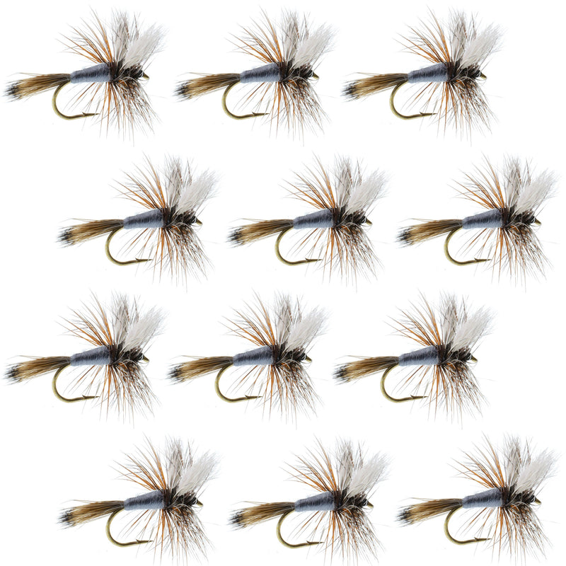 Set of 12 Adams Wulff dry fly fishing flies for trout, size 10, by The Fly Fishing Place.