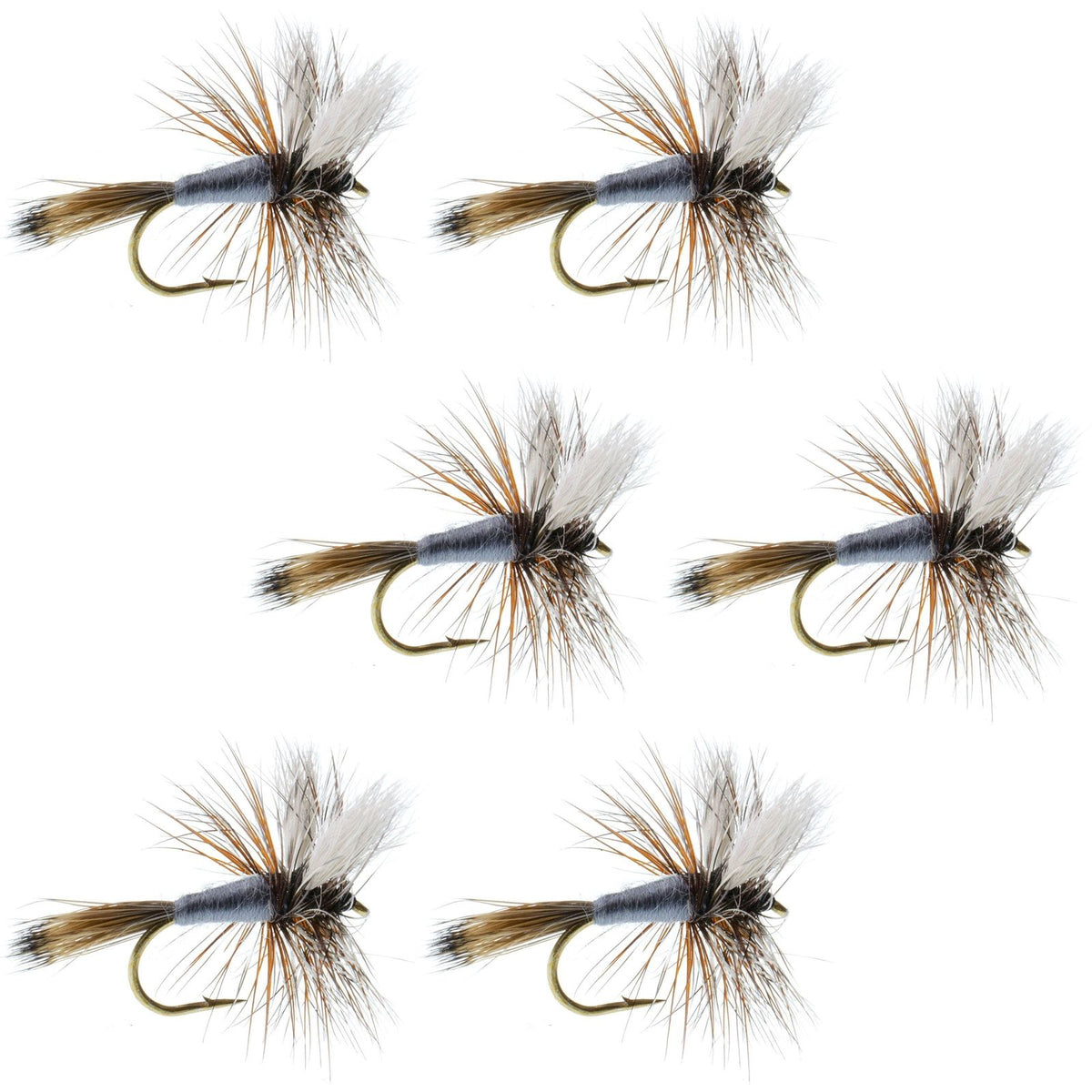 Set of six Adams Wulff Classic Dry Flies for trout fishing, size 12, by The Fly Fishing Place.