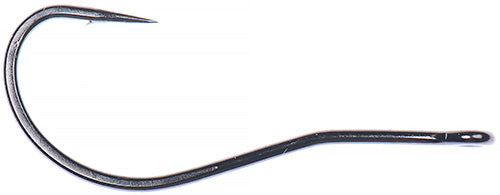 Ahrex PR358 CA Bendback hook from Clouser's Fly Shop, close-up of a strong, sharp fishing hook with a bent back design.