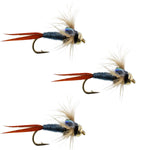 Set of three metallic blue copper John nymph trout wet flies with hooks size 14 for fly fishing by The Fly Fishing Place.