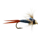Three metallic blue and copper John nymph trout wet flies with hooks size 12, designed for fly fishing by The Fly Fishing Place.