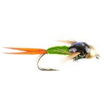 Set of 6 Tungsten Bead Head Copper John Nymph Flies in chartreuse and copper for trout fishing, hook size 12, by The Fly Fishing Place.