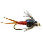 Bead Head Hot Orange Copper John Nymph trout wet fly on hook size 10, metallic orange copper color for fly fishing.