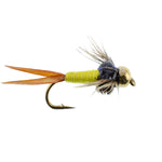 Bead Head Hot Yellow Copper John Nymph trout wet fly with metallic finish, hook size 10, designed for fly fishing.
