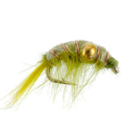 Beaded green shrimp scud trout wet fly with size 16 hook, designed for tailwater lake fly fishing, by The Fly Fishing Place.