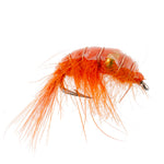 Orange beaded shrimp scud trout wet fly with size 16 nymph design for fly fishing in tailwater lakes, by The Fly Fishing Place.