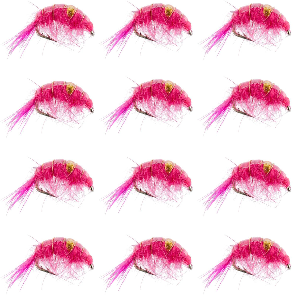 Pink beaded shrimp scud pattern trout wet fly fishing nymph, size 16, with realistic tailwater lake design, set of 12 from Th