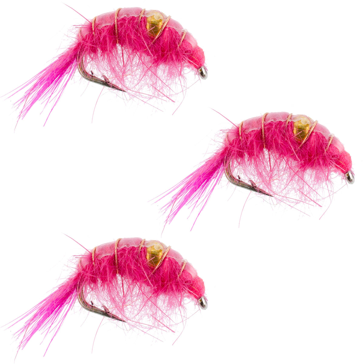 Set of 3 pink beaded shrimp scud pattern trout wet flies, size 12, for fly fishing by The Fly Fishing Place