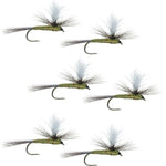 Set of 6 blue winged olive BWO dry flies for trout fishing, barbless parachute style, size 18, by The Fly Fishing Place.