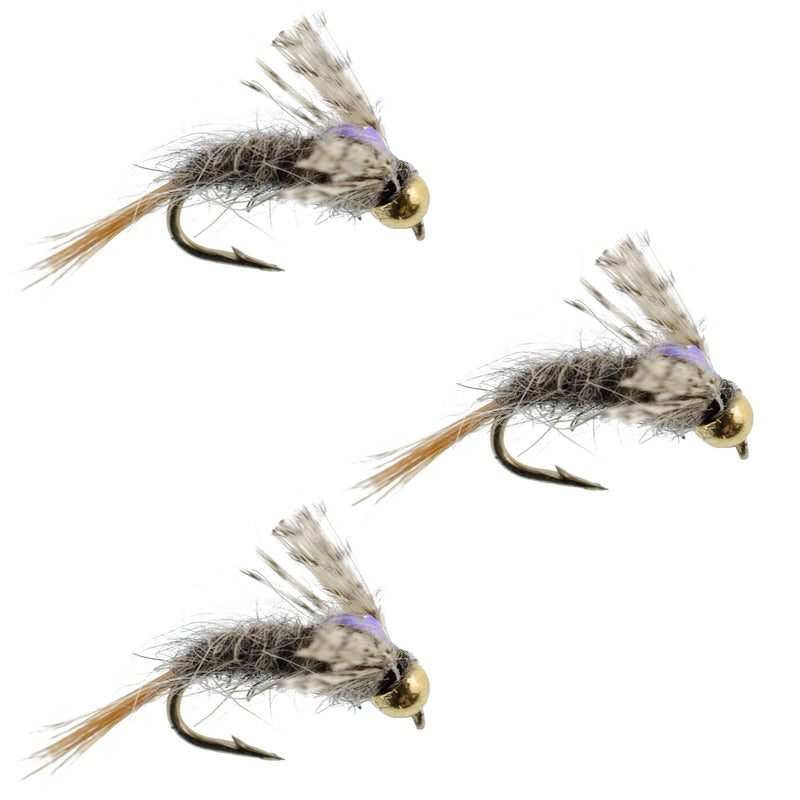 Set of three Barrs Baetis Emerger BWO wet flies for trout fishing, size 18, with realistic fly fishing fly details.