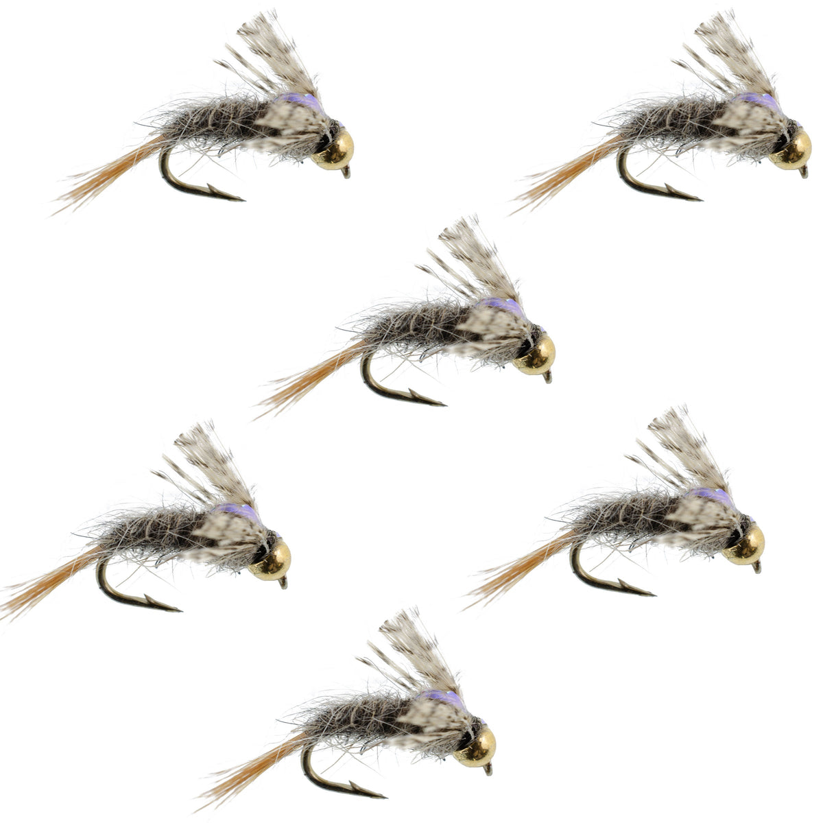 Six Barrs Baetis Emerger BWO wet trout fishing flies on size 16 hooks, designed for effective fly fishing.