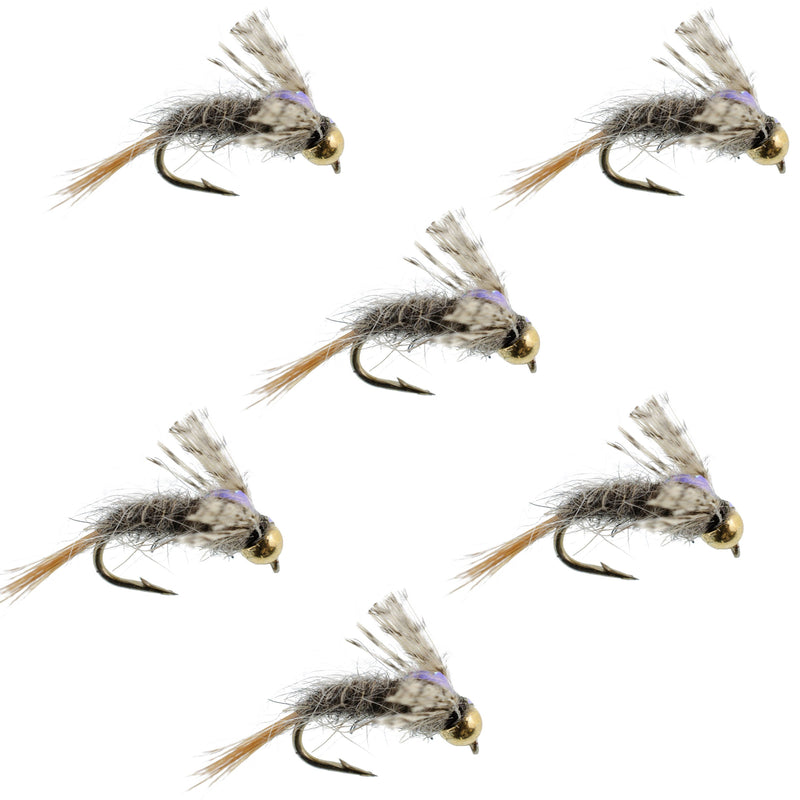 Six Barrs Baetis Emerger BWO wet trout fishing flies on size 16 hooks, designed for effective fly fishing.